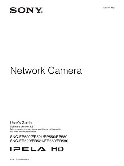Sony SNC-EP520/EP521/EP550/EP580 SNC-ER520/ER521/ER550/ER580 User Guide - cover page