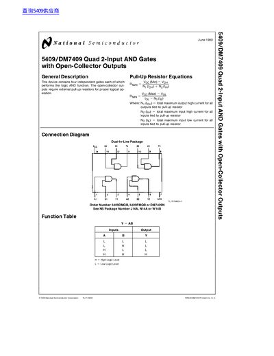 National Semiconductor 5409/DM7409 Quad 2-Input AND Gates Datasheet - cover page