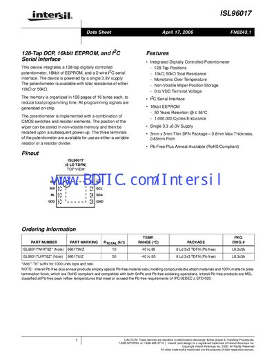 Intersil ISL96017 Datasheet - cover page