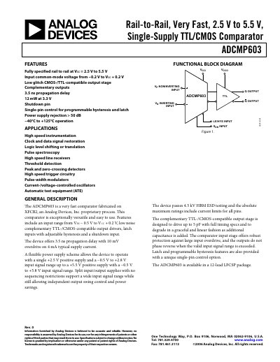Analog Devices ADCMP603 Comparator Datasheet - cover page