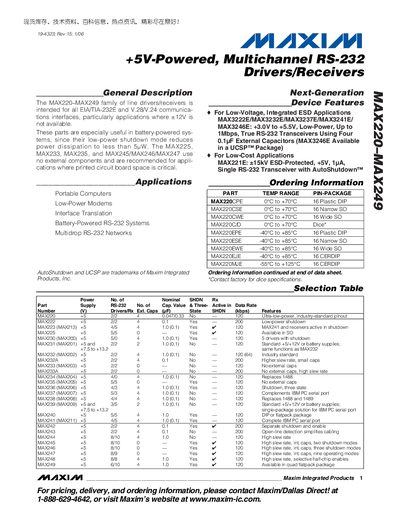Maxim MAX220-MAX249 RS-232 Driver/Receiver Datasheet - cover page
