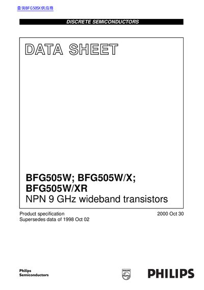 Philips BFG505W NPN 9 GHz Wideband Transistors Datasheet
