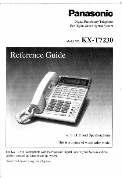 Panasonic KX-T7230 Digital Proprietary Telephone Operating Instructions - cover page