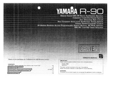 Yamaha R-90 Stereo Receiver Owner's Manual - cover page