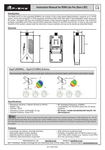 FrSky R9M Lite Pro RF Module Instruction Manual - cover page