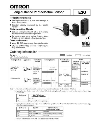 Omron E3G Long-distance Photoelectric Sensor User Manual