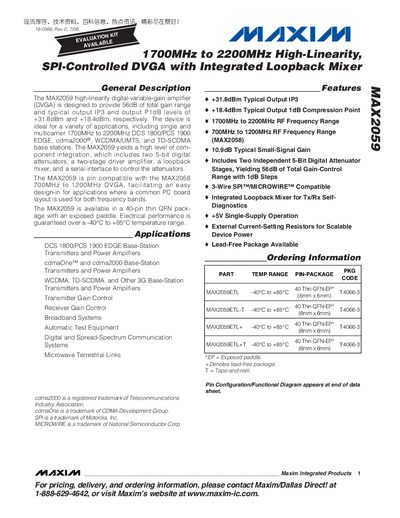 Maxim MAX2059 High-Linearity DVGA Datasheet - cover page
