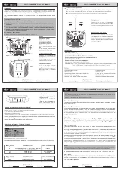 FrSky Taranis Q X7 Remote Controller User Manual - cover page