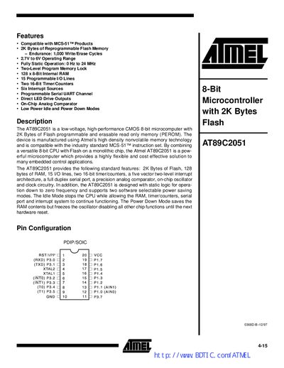 Atmel AT89C2051 Datasheet - cover page