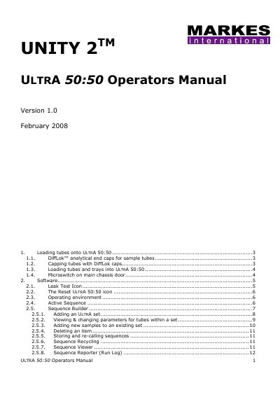 Markes ULTRA A 50:50 Operators Manual - cover page