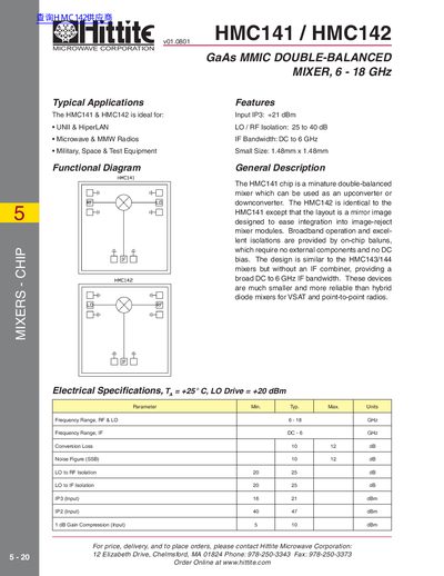 Hittite Microwave HMC141/HMC142 GaAs MMIC Mixer Datasheet - cover page