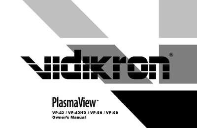 VIDIKRON Plasmaview VP-42 VP-42HD VP-50 VP-60 owner's Manual