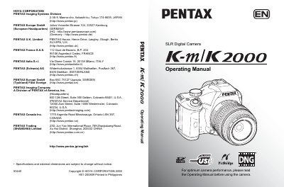 Pentax K-m/K2000 SLR Digital Camera Operating Manual - cover page