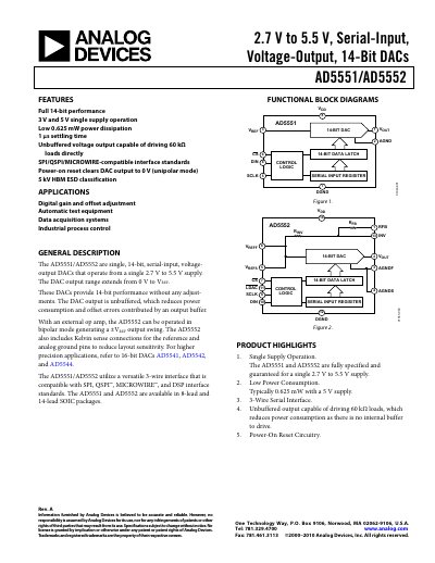 Analog Devices AD5551/AD5552 Datasheet - cover page