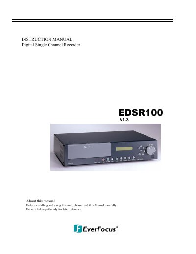 EverFocus EDSR100 Digital Single Channel Recorder Instruction Manual - cover page