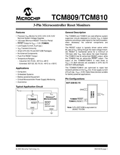 Microchip TCM809/TCM810 Datasheet - cover page