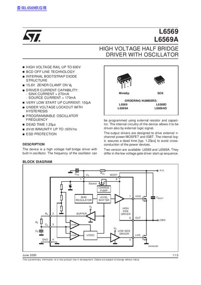 STMicroelectronics L6569/L6569A Datasheet - cover page