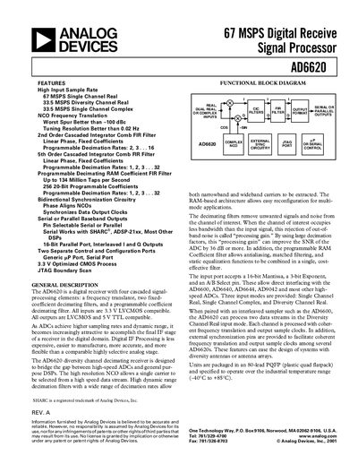 Analog Devices AD6620 Digital Receive Signal Processor Datasheet - cover page