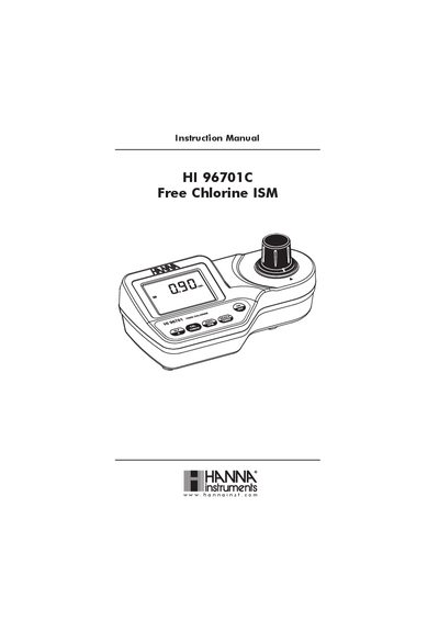 Hanna Instruments HI 96701C Free Chlorine ISM Instruction Manual