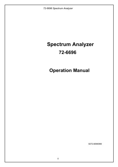 Tenma 72-6696 Spectrum Analyzer Operation Manual - cover page