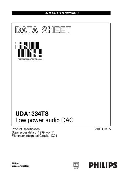 Philips UDA1334TS Audio DAC Data Sheet - cover page