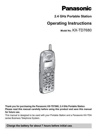 Panasonic KX‑TD7680 Portable Station Operating Instructions