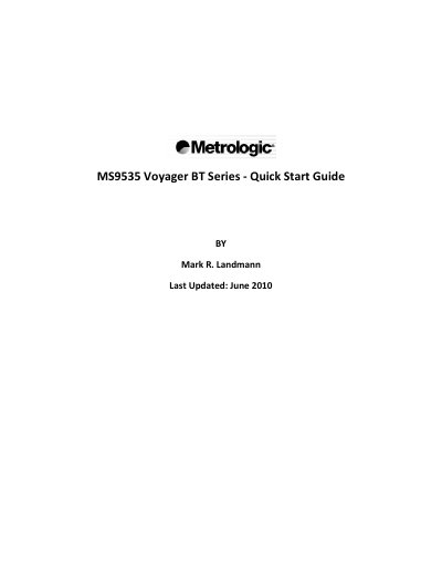 Metrologic MS9535 Voyager BT Quick Start Guide - cover page