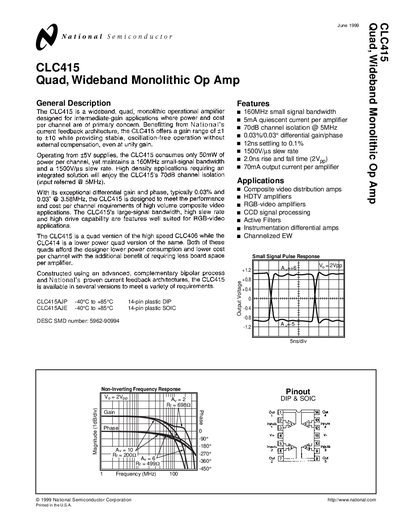 National Semiconductor CLC415 Quad Wideband Monolithic Op Amp Datasheet - cover page