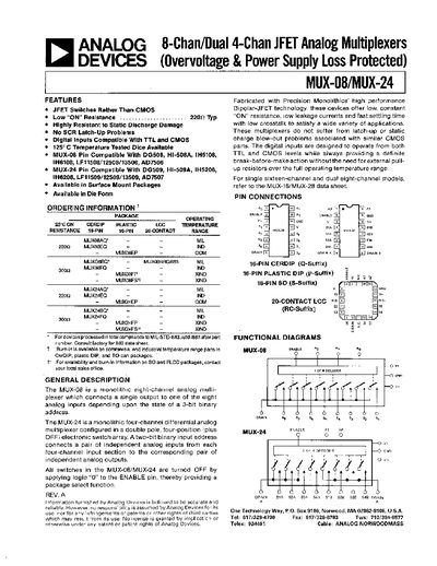 Analog Devices MUX-08/MUX-24 Products Handbook Rev A