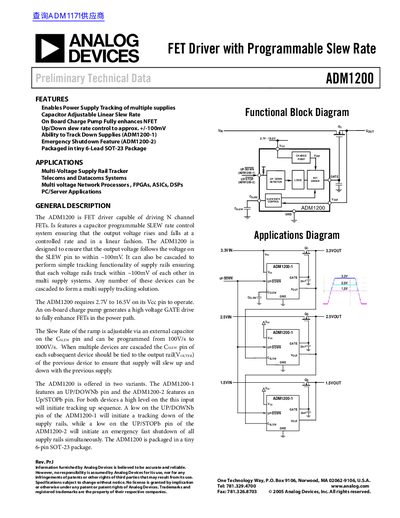 Analog Devices ADM1200 FET Driver Datasheet - cover page