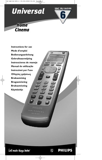 Philips SBC RU865 User Manual - cover page