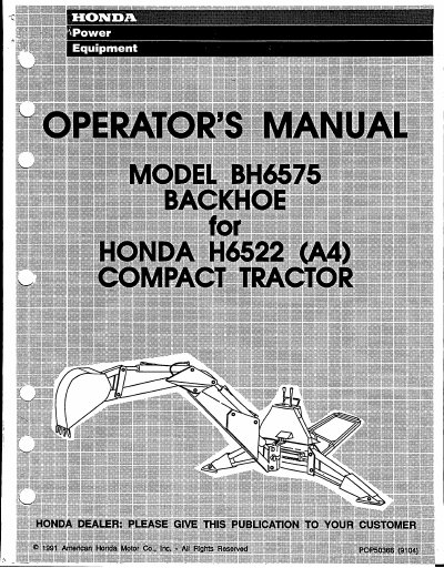 Honda BH6575 Backhoe Attachment User Manual - cover page
