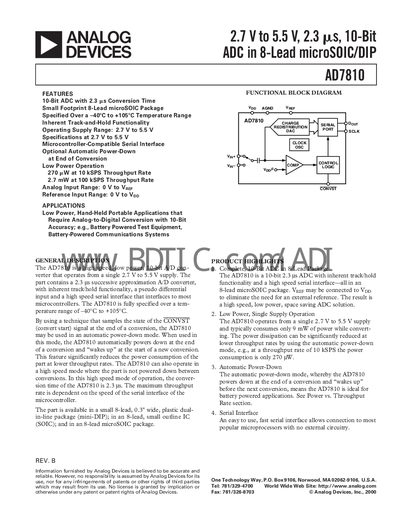 Analog Devices AD7810 Datasheet - cover page