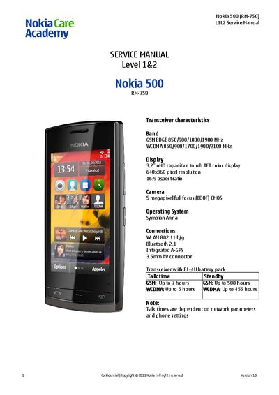 Nokia 500 Service Manual - cover page