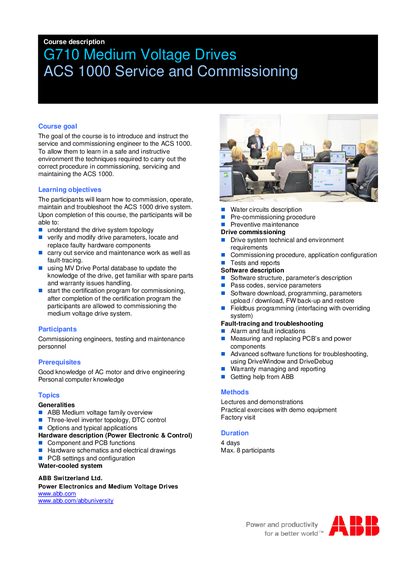 ABB G710 Medium Voltage Drives Service and Commissioning Course Description - cover page