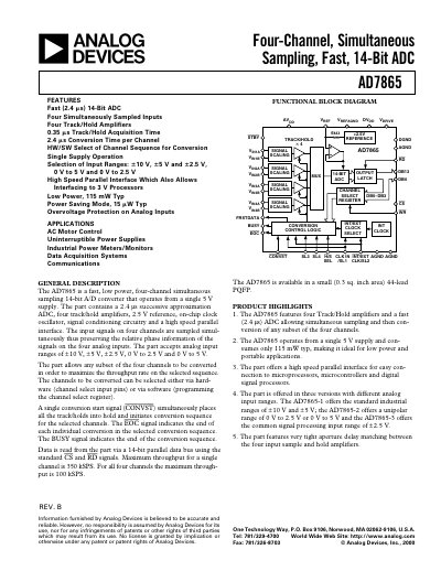 Analog Devices AD7865 Datasheet Rev B - cover page