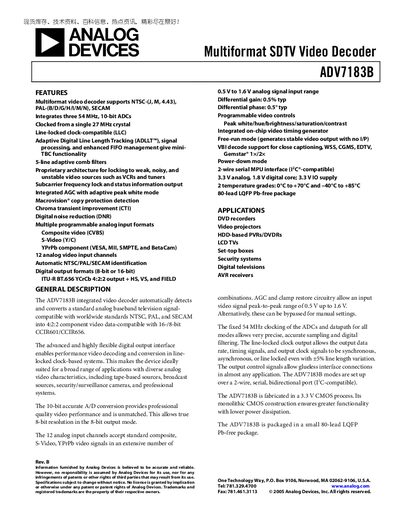 Analog Devices ADV7183B Video Decoder Handbook