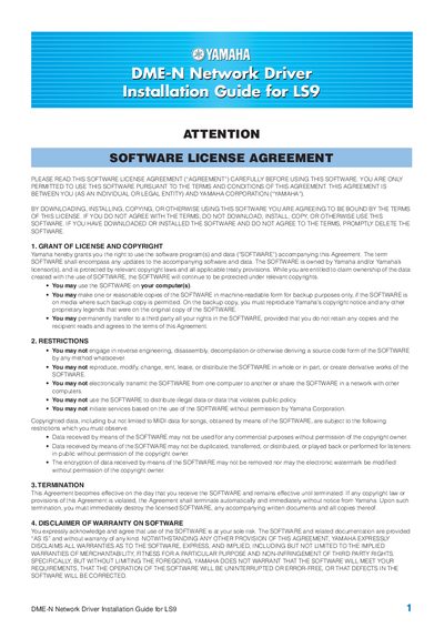 Yamaha LS9 DME-N Network Driver Installation Guide - cover page