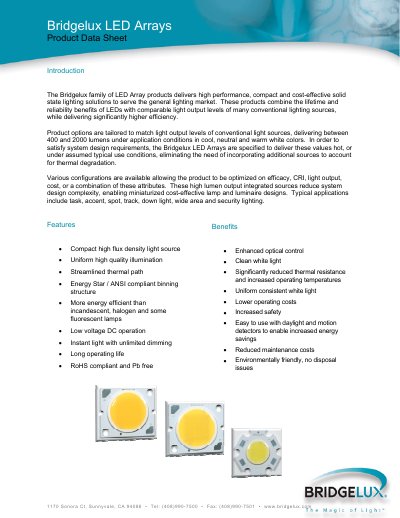 Bridgelux LED Arrays Datasheet - cover page
