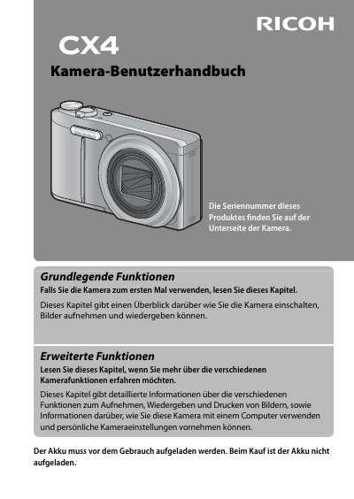 Ricoh CX4 Digital Camera User Manual - cover page