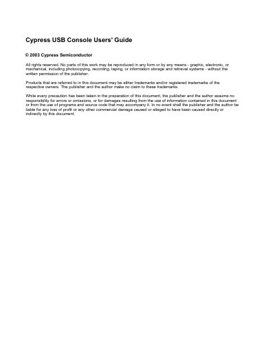 Cypress USB Console Users' Guide - cover page