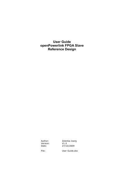 openPowerlink FPGA Slave Reference Design User Guide - cover page