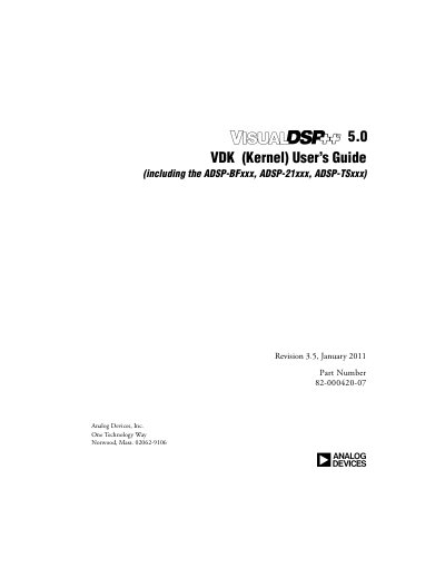 Analog Devices VisualDSP++ 5.0 Kernel User's Guide