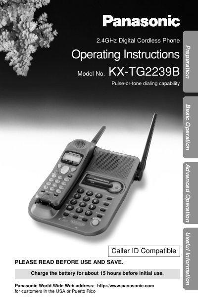 Panasonic KX-TG2239B 2.4GHz Digital Cordless Phone Operating Instructions
