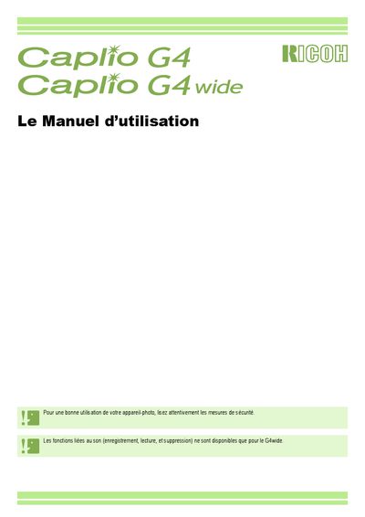 Ricoh Caplio G4/G4wide Digital Camera User Manual - cover page