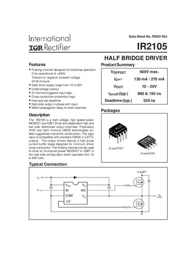lnternational IOR Rectifier IR2103(S) (PbF) handbook - cover page