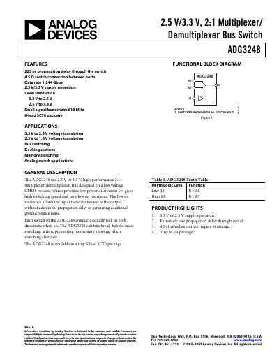Analog Devices ADG3248 Datasheet Rev A - cover page