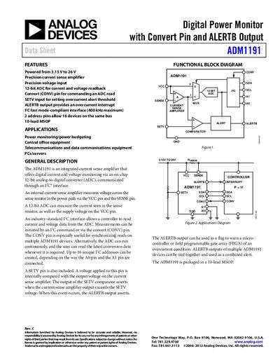 Analog Devices ADM1191 Digital Power Monitor Datasheet - cover page
