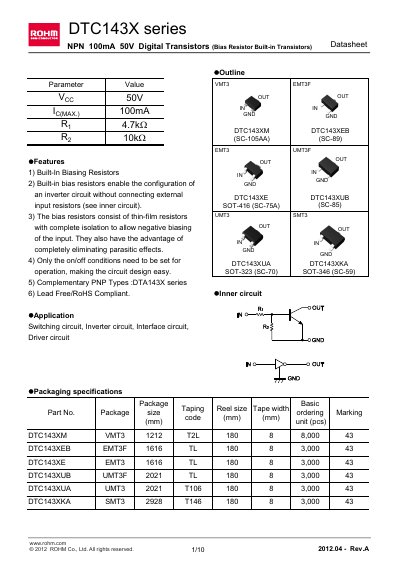 ROHM DTC143XE Manual - cover page