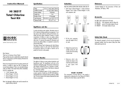 Hanna Instruments HI 3831T Chlorine Test Kit Instruction Manual - cover page